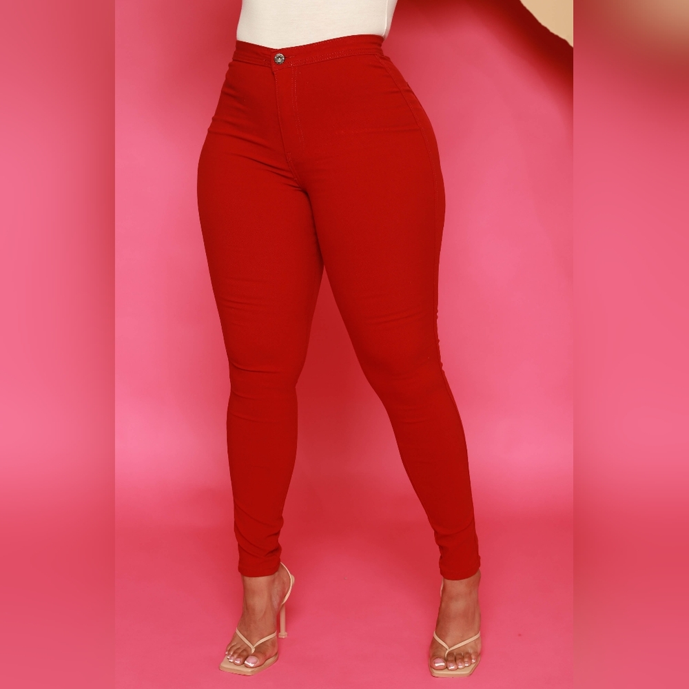 Super Swank High Waist Stretchy Jeans - Burgundy
